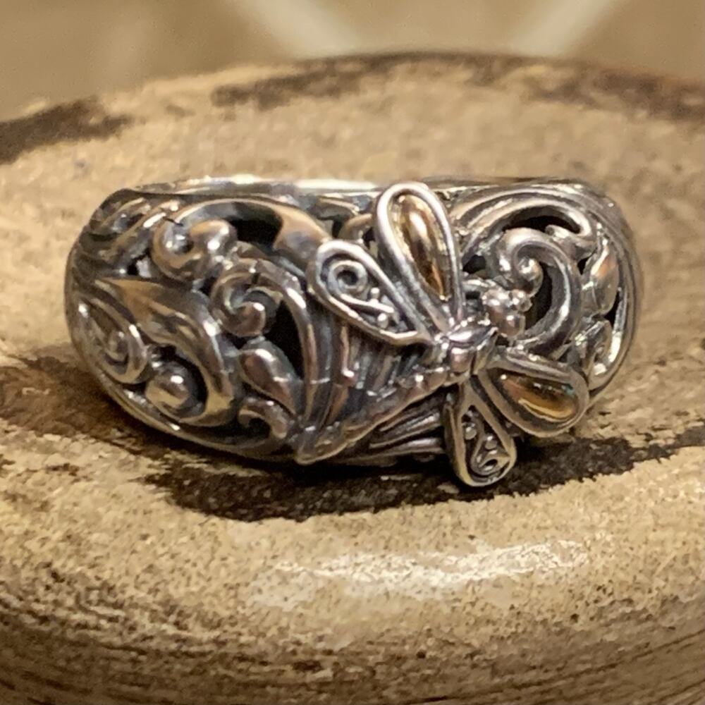 DEVATA Dragonfly Ring Size 6.75 18K Gold & Sterling Silver Dome Shaped